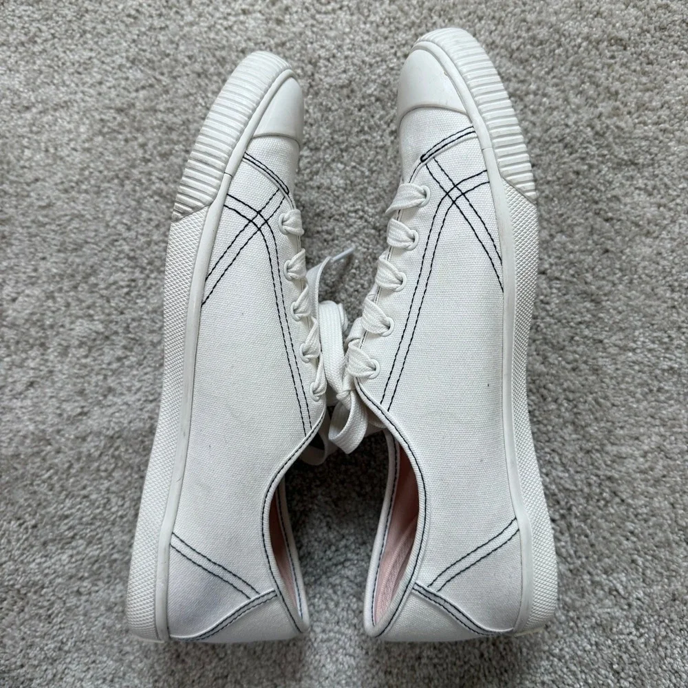 Kate Spade NY Tennison White Canvas Low Top Sneakers Contrast Stitching 8.5‎